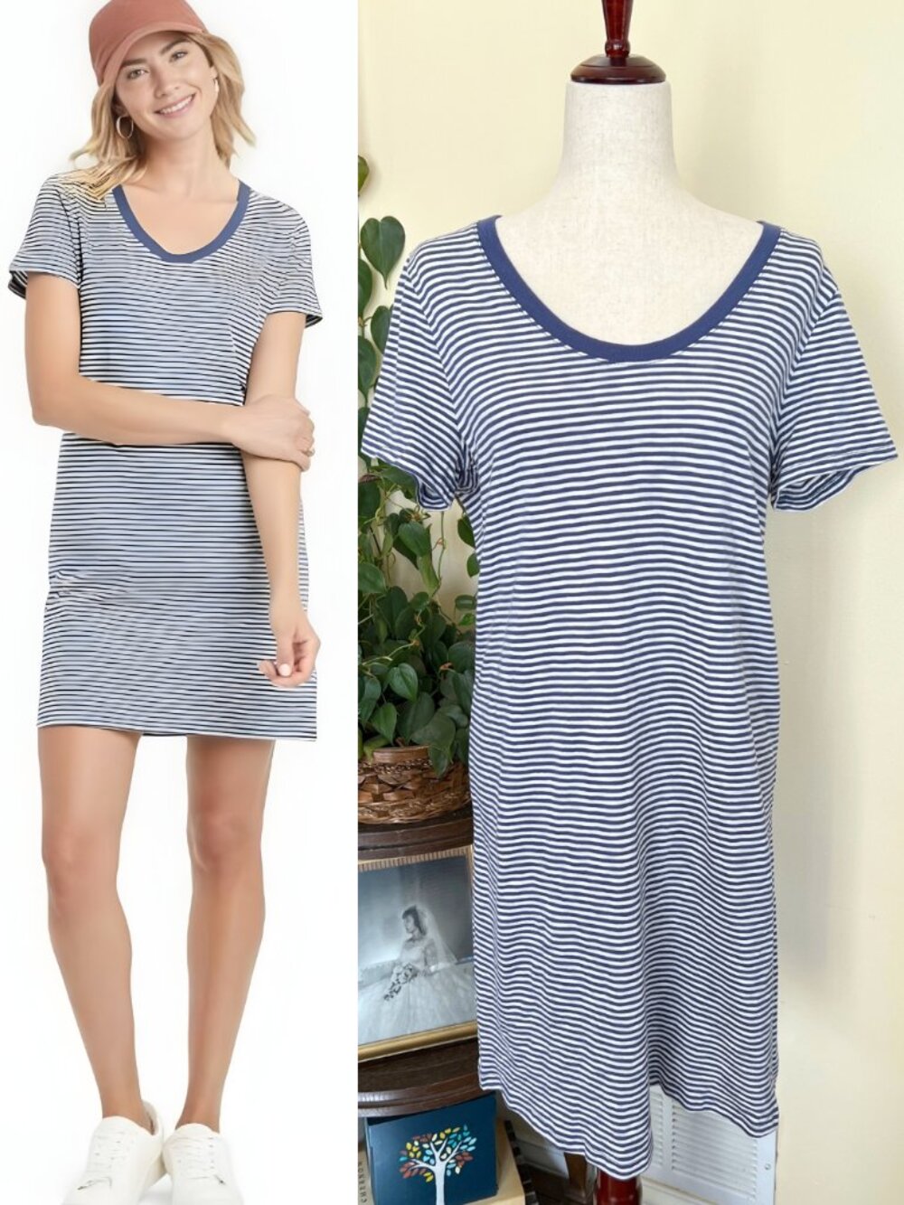 Universal Thread Blue & White Striped T-Shirt Dress sz M NEW